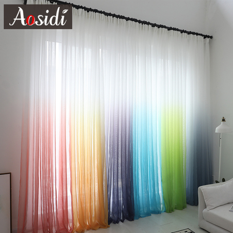 Modern gradient color window tulle curtains for living room bedroom organza voile curtains Hotel Decoration blue Sheer curtains ► Photo 1/6