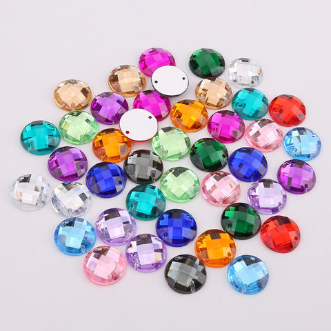 8mm/10mm/12mm/15mm Round Acrylic Flat Back Rhinestone 2 Holes sewing Rhinestone Crystal Beads For DIY Crafts 18 colors choose ► Photo 1/6