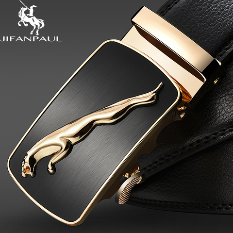 JIFANPAUL genuine leather men's simple belt fashion designer business new belt Jaguar pattern decorative alloy automatic buckle ► Photo 1/6