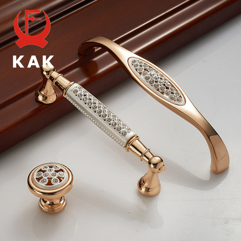 KAK Champagne Gold Door Handles With Diamond Luxury Zinc Alloy Cabinet Drawer Knobs European Wardrobe Furniture Pulls Hardware ► Photo 1/6