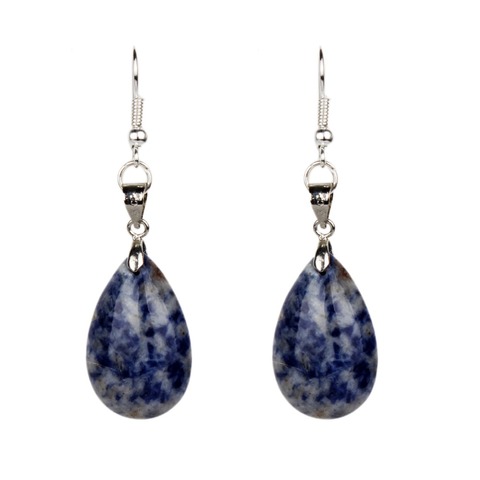 Sodalite Water Drop Dangle Hook Earrings Silver-color Point Crystal Healing Chakra Reiki Free Pouch ► Photo 1/3