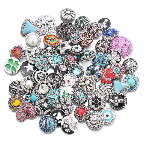 50pcs/lot Mixed Style 18mm Metal Snap Buttons Jewelry 50 Designs Ginger Crystal Snap Fit 18mm Snap Bracelet Bangles Necklace ► Photo 1/6