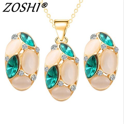 ZOSHI Luxury Austrian Crystal Opal Flower Pendant Jewelry Sets Gold Color African Beads Women Statement Necklace Earrings Set ► Photo 1/6