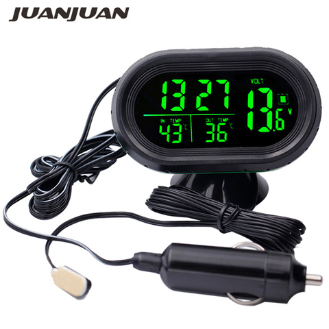 DC12V -24V 4 in 1 Time Date Dual Temperature Auto Digital Car Thermometer Voltage Meter Monitor Luminous Clock Freeze Alert 20% ► Photo 1/6
