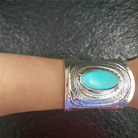 1Pcs Bohemia Wide Cuff Bracelets & Bangles For Women Ancient Pulsera Water Drop Crystal Stone Bangles Turkish Jewelry ► Photo 1/6
