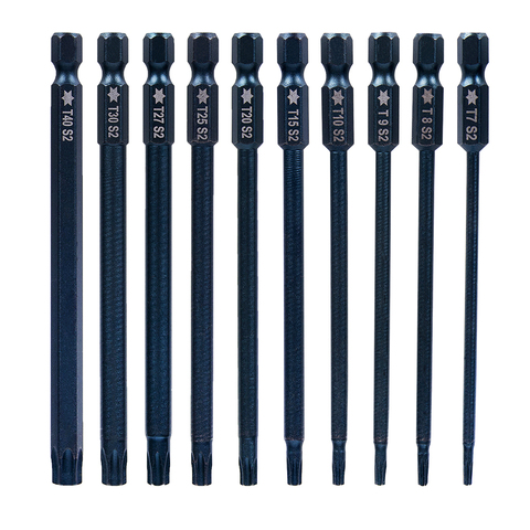 10 Pcs 1/4 Hex Shank T30 Magnetic Security Torx Screwdriver Bits 50mm  Length 