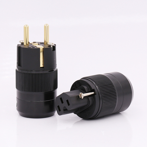 Pair 24K Gold Plated EU version Schuko AC power plug IEC power connector for audio power cable ► Photo 1/5