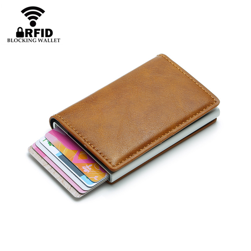 Men's Brown Leather Slim Wallet Pouch Small Credit Card Holder ID Holder 