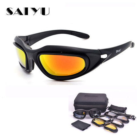SAIYU C5 Army Goggles Desert Storm 4 Lens Outdoor Sports Hunting Sunglasses Anti UVA UVB X7 Polarized War Game Motorcycle Glasse ► Photo 1/6