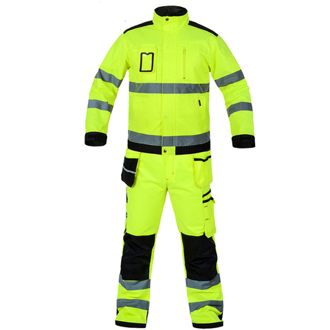 Bauskydd High visibility workwear suit work suit fluorescent yellow work jacket work pants with knee pads  free shipping ► Photo 1/3