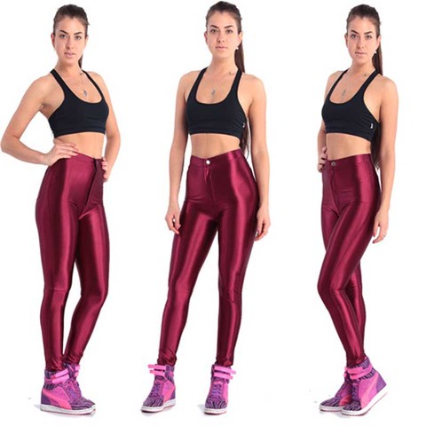 New Solid Fluorescent Leggings Women Casual Plus Size Multicolor Shiny Glossy Legging Female Elastic Pant Sporty Clothes ► Photo 1/5