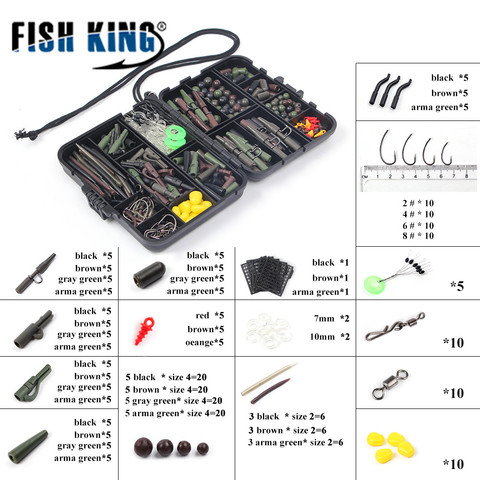 FISH KING Fishing Hooks Feeder Tackle Kit 310 pcs Combo Box Rubber Swivels Beads Sleeves Stoppers Fishing Accessories 630 ► Photo 1/6