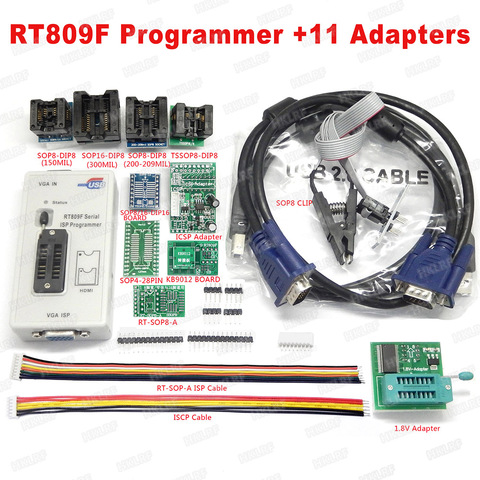Free Shipping RT809F +11 Adapters Serial ISP VGA LCD Programmer USB Repair Tools 24 25 93 Serial IC RTD2120 Better Than EP1130B ► Photo 1/6