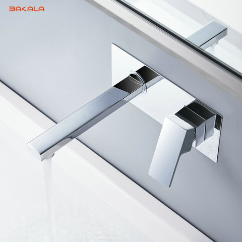 BAKALA  Free shipping Bathroom Basin Sink Faucet Wall Mounted Square Chrome Brass Mixer Tap With Embedded Box LT-320R ► Photo 1/6