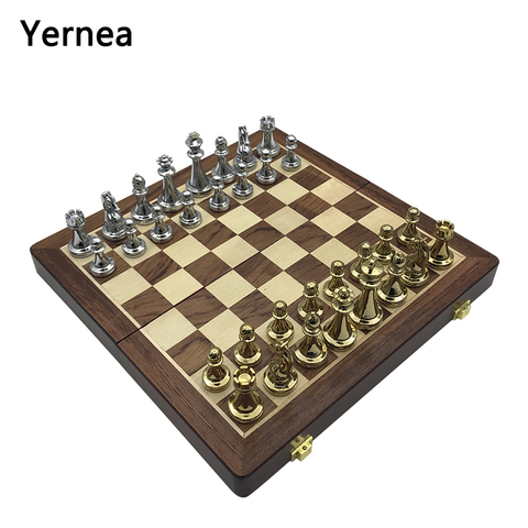 Yernea Entertainment Wooden Folding Chessboard Retro Metal Alloy Chess Pieces Chess Game Set High Quality Chessboard Gift ► Photo 1/6