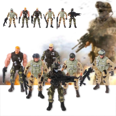 6Pcs/Set Action Figure Army Soldiers Toy with Weapon Military Figures Child Toy Kids Xmas Birthday Gifts ► Photo 1/6