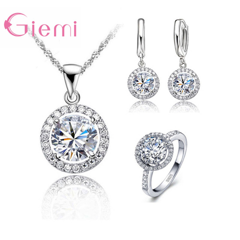 925 Sterling Silver Women Wedding Necklace Earring Ring Jewelry Sets Anniversary Gift AAA Zircon Crystal Rhinestone Bijoux ► Photo 1/6