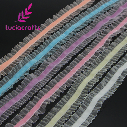 Lucia Crafts Organza Elastic Lace Ribbons  2/6yards/Lot 15mm Trim Sewing  Packing Hair Bow Wedding Gift Handmade Materials P0207 ► Photo 1/6