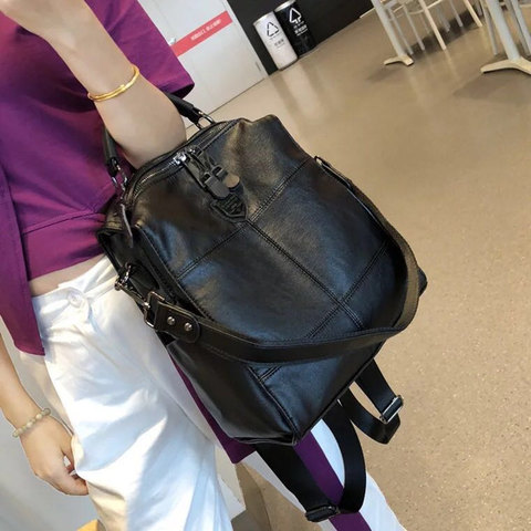 2022 retro backpack female brand leather women's backpack large capacity student bag girls casual shoulder bag female ► Photo 1/6