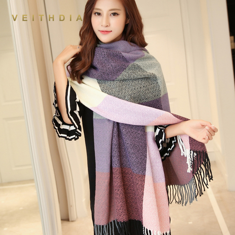 VEITHDIA 2022 Autumn Winter Female Wool Scarf Women Cashmere Scarves Wide Lattices Long Shawl Wrap Blanket Warm Tippet wholesale ► Photo 1/6
