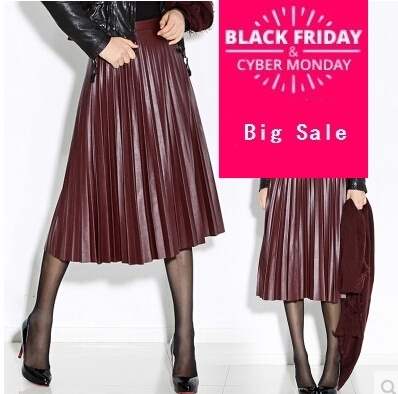 Spring autumn new arrival fashion high quality PU pleated skirts long maxi leather skirt female vintage black skirt a1700 ► Photo 1/1