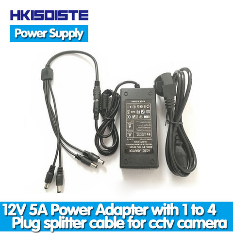 HKIXDISTE 12V 5A 1to 4 Port plug splitter cable CCTV Camera AC Adapter Power Supply Box For the CCTV Security Camera ► Photo 1/6