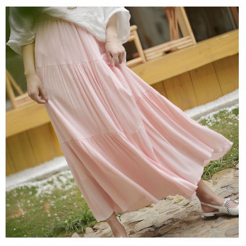 Sherhure 2022 Women Summer Long Skirt Cotton Linen Women Skirts Pink High Waist Boho Women Maxi Skirts White Faldas Saias Jupe ► Photo 1/1