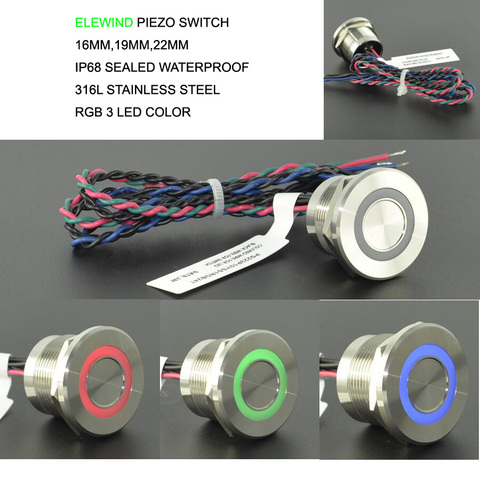 High operation time IP68 316L stainless steel Waterproof RGB 3 color piezo push switch (22mm,PS223P10YSS1RGB24T,Rohs,CE) ► Photo 1/6