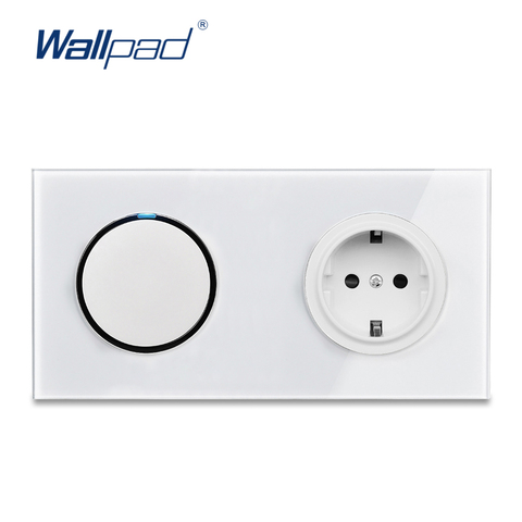 Wallpad L6 White 1 Gang 1 Way 2 Way Wall Light Switch With German Schuko SocketRandom Click Push Button Tempered Glass Panel ► Photo 1/1