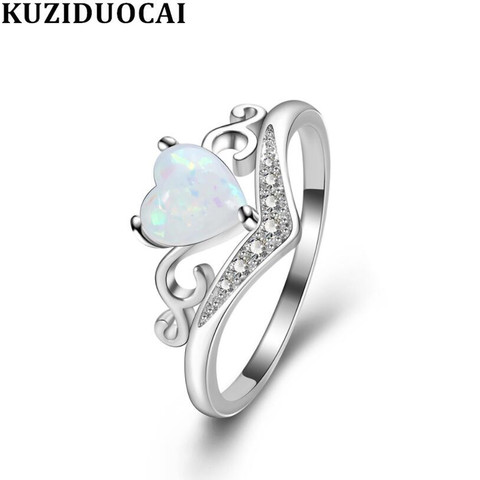 Kuziduocai New Fashion Jewelry Zircon Opal Heart Love Stainless Steel Wedding Bride Party Rings For Women Anillos Mujer R-901 ► Photo 1/5