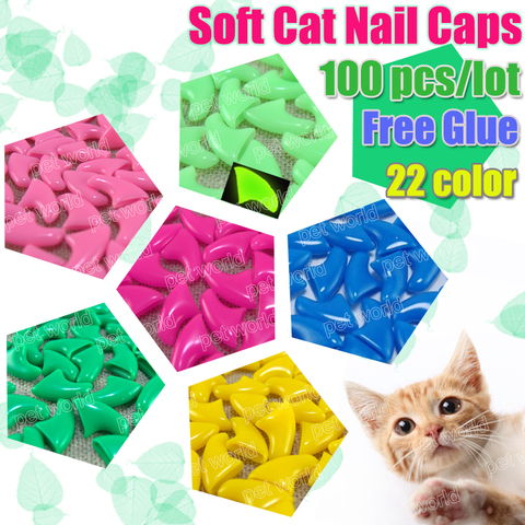 100pcs/lot  Soft Cat Pet Nail Caps Control Pets Silicon Nail Protector cat Claws Paws  free Adhesive Glue Size XS S M L ► Photo 1/6