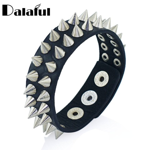 Gothic Delicate Cuspidal Spikes Rivet Cone Stud Cuff Black Leather  bracelets & bangles Punk Bracelet for women men jewelry S266 ► Photo 1/4