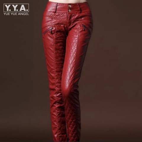 New Chic Winter Womens Faux Leather Slim Fit Pants Warm Trousers Leggings Skinny PU Leather Women Pants Female Fashion Trousers ► Photo 1/6