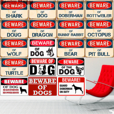 Beware of Dog Vintage Metal Tin Sign Home Decor Pub Cafe Club Bar Plates Dragon Doug Wall Decoration Poster Art Painting A945 ► Photo 1/6