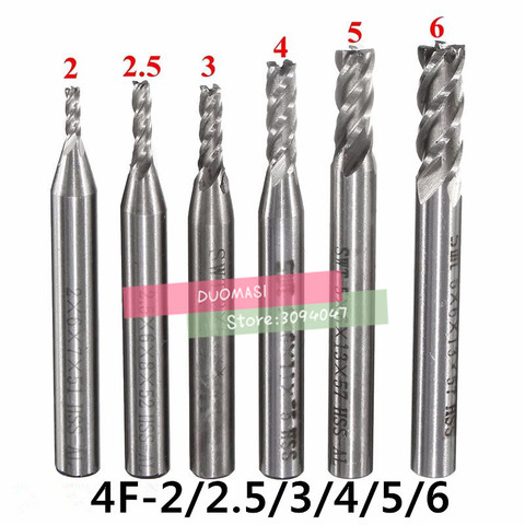 6pcs/set 4 Flutes 2-6MM End Mill Diameter 2.0/2.5/3.0/4.0/5.0/6.0 Router Bit Set Straight Shank Milling Cutter CNC Tools ► Photo 1/1