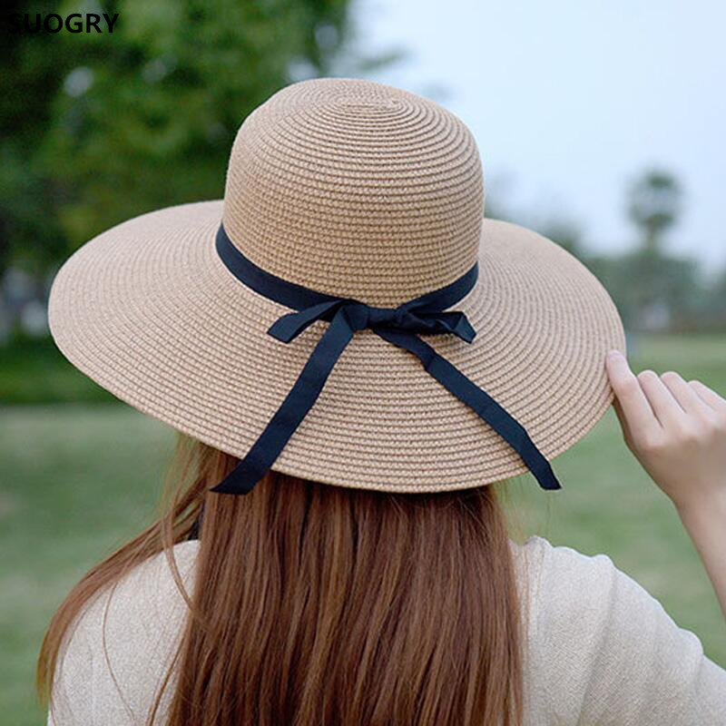 Chapeau Femme Sun Visors Cap Women Casual Summer Beach Bows Wide Brim Straw Hats 