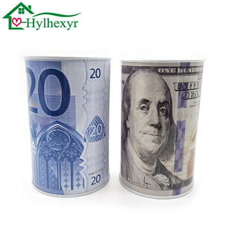 High-quality creative euro dollar metal cylinder piggy bank Saving Money Box Home Decoration tin piggy bank children small gifts ► Photo 1/6
