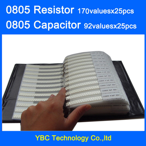 0805 SMD Resistor 0R~10M 1% 170valuesx25pcs=4250pcs + Capacitor 92valuesX25pcs=2300pcs 0.5PF~10uF Sample Book ► Photo 1/6