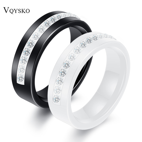 Black White Ceramic Ring With One Row Australia Zircon Wedding Engagement Rings for Women ► Photo 1/6