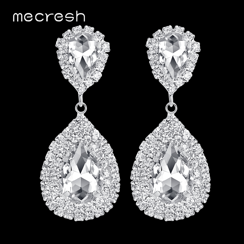 Mecresh Women Clear Crystal Bridal Big Teardrop Floral Earring Wedding Jewellery 