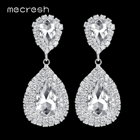 Mecresh Silver Color Big Crystal Bridal Wedding Drop Earrings for Women Large Teardrop Dangle Earrings Party Prom Jewelry EH003 ► Photo 1/6