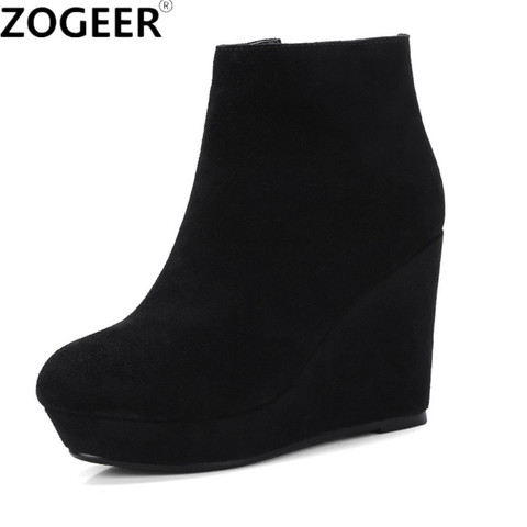 Autumn New Wedges Women Boots Fashion Suede Leather Women's High heel Platform Ankle Boots Sexy High Heels Black Shoes Woman ► Photo 1/6