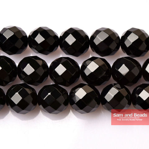 Free Shipping Natural Stone Faceted Black Onyx Agata Round Loose Beads 16