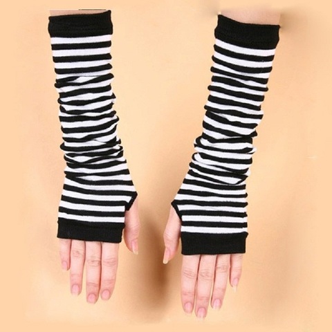 Fashion Women Autumn Winter Elbow Gloves Warmer Striped Knitted Long Gloves Figerless Mitten Wrist Support Cuff Accessories ► Photo 1/6