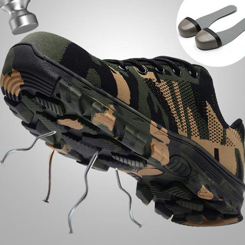 Work Boots Construction Men's Outdoor Steel Toe Cap Shoes Men Camouflage Puncture Proof High Quality Safety Shoes Plus Size ► Photo 1/6