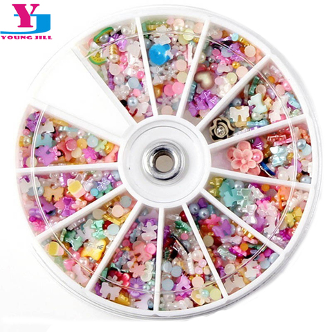 1200pcs Mixed 3D Nail Art Decorations Tips Glitters Flower Star Heart Rhinestones Slice Nail Tools Manicure+Wheel Free Shipping ► Photo 1/6
