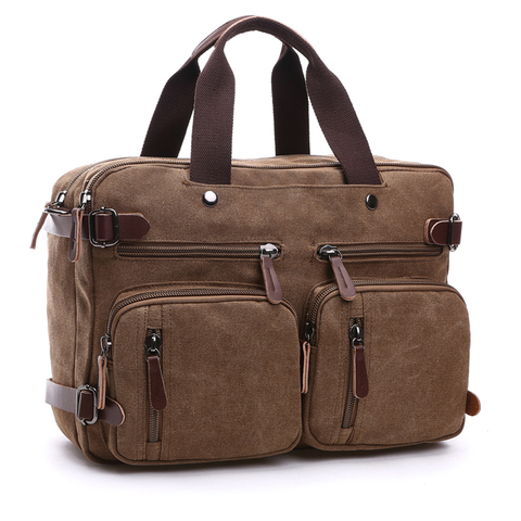 Men Canvas Bag Leather Briefcase Travel Suitcase Messenger Shoulder Tote Back Handbag Large Casual Business Laptop Pocket ► Photo 1/6