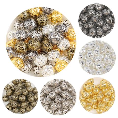 4/6/8/10/12mm Gold/Rhodium/Bronze Hollow Ball Flower Metal Beads Loose Spacer Beads For Jewelry Making DIY Charm Bracelet ► Photo 1/6