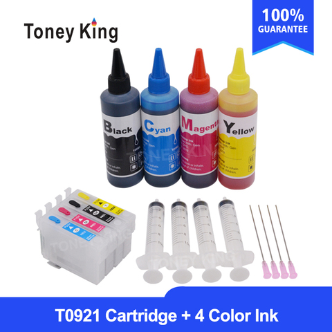 T0921 Refillable Ink Cartridge for EPSON Stylus T26 T27 TX106 TX109 TX117 TX119 C51 C91 CX4300 Printer + 4 Color Refill Dye Ink ► Photo 1/5