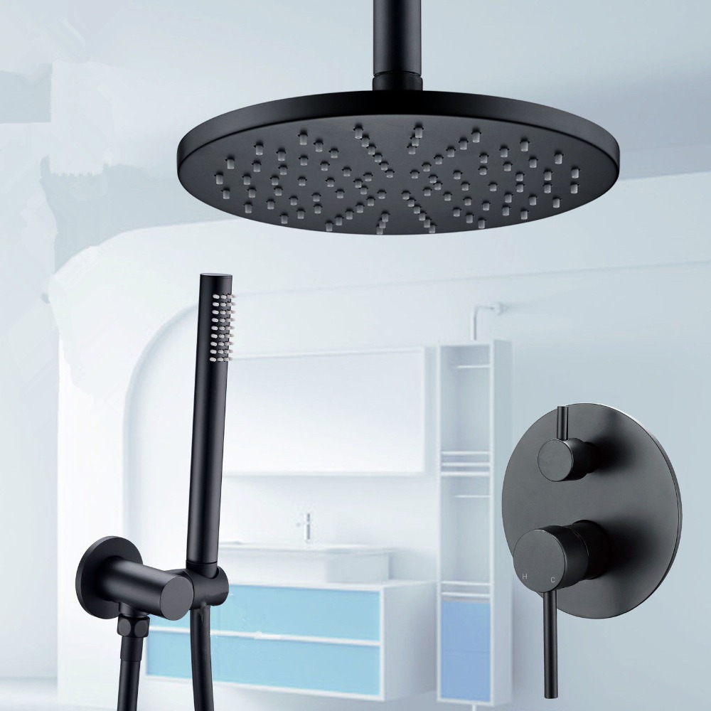ceiling arm wall mixer Watermark matte Black square shower head with wall arm 